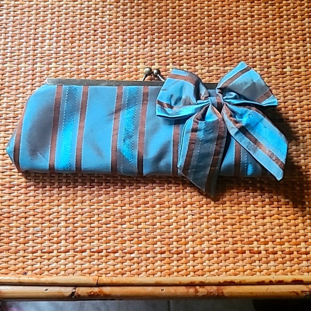 Estee Lauder Blue & Brown Pinstripe clutch